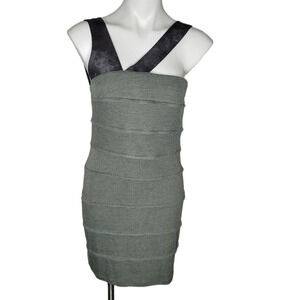 Black Halo asymmetric tiered Sheath Dress Black sage green Womens sz 10 stretch